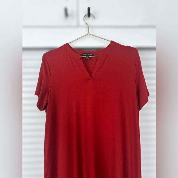 EILEEN FISHER Viscose Jersey Split Neck Dress Mandarin Size M - Picture 11 of 16